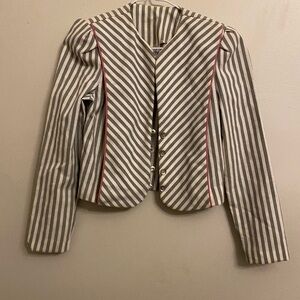 Vintage 1970’s White and Gray Blazer with Striped Pattern and Cropped Design